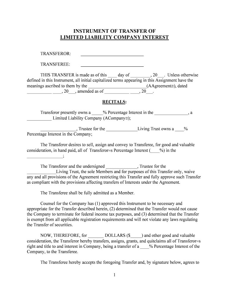 Transfer Of Ownership Llc Template Fill Online Printable Fillable 