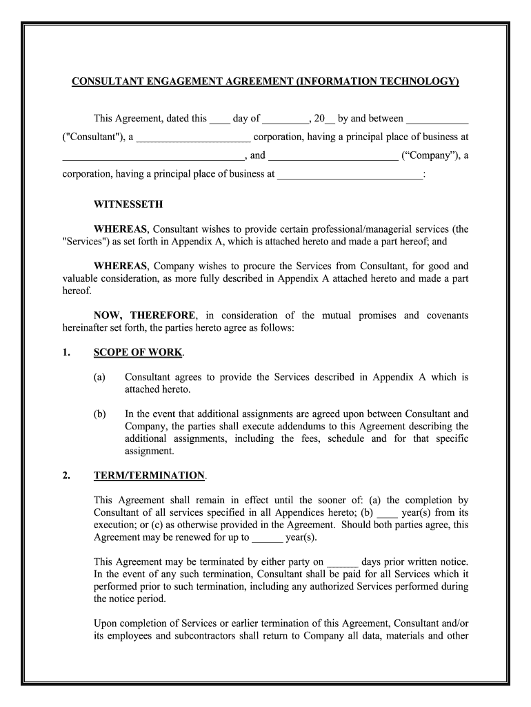 CONSULTANT ENGAGEMENT AGREEMENT (INFORMATION TECHNOLOGY) Preview on Page 1