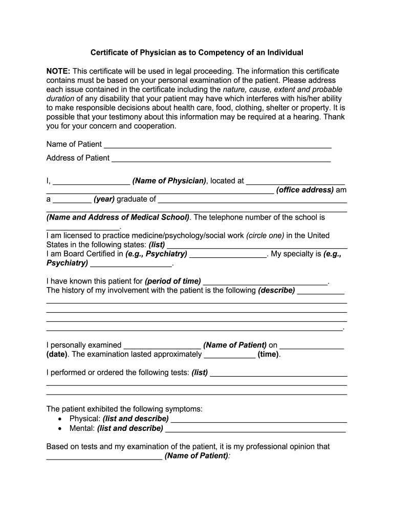 Sample Letter Of Competency From Doctor Fill Out Sign Online DocHub