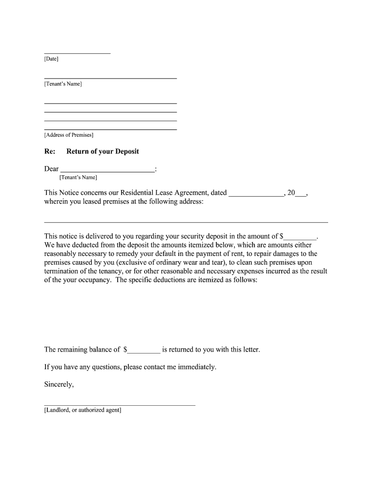 tenant deposit refund letter Preview on Page 1