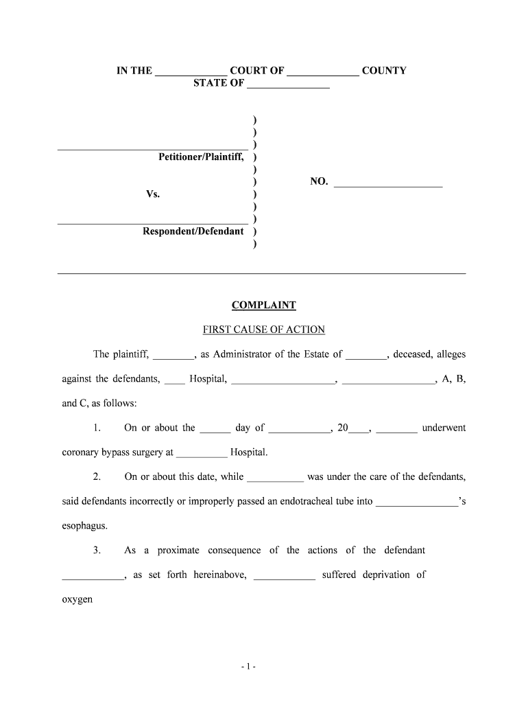 Medical Malpractice Complaint Form - Blank Fillable Template | Fill Out ...