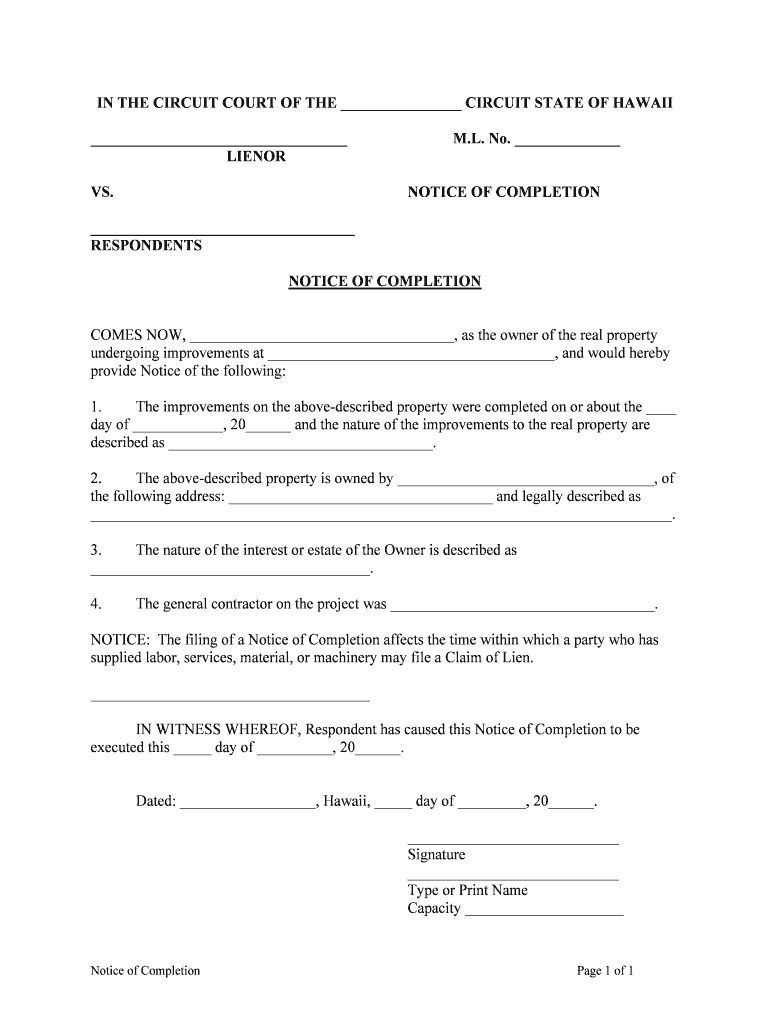 notice completion hawaii Preview on Page 1