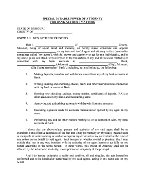 Missouri Special Durable Power of Attorney for Bank Account Matters