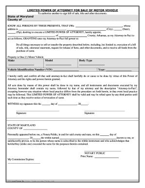 Limited Power of Attorney for Sale of Motor Vehicle