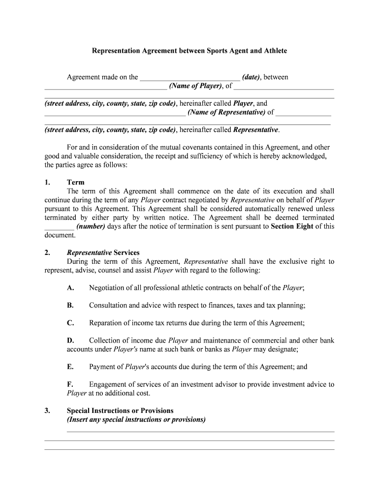 sports agent contract Preview on Page 1