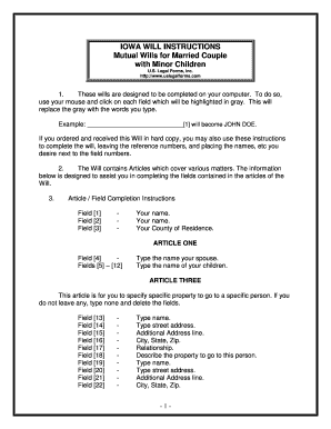 Iowa Mutual Wills for Married Couple with Minor Children