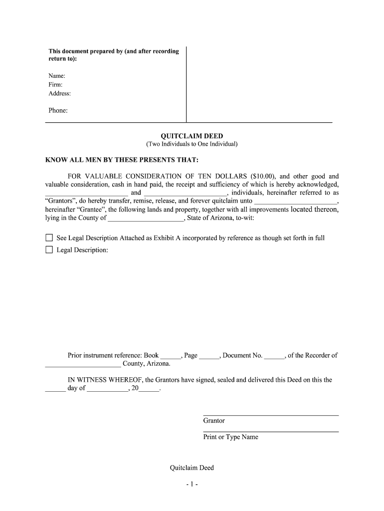 Az Quitclaim Deed - Fill Online, Printable, Fillable, Blank | pdfFiller