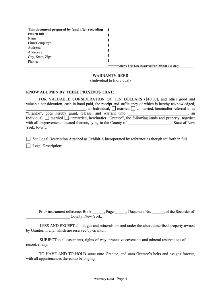 warranty deed form Preview on Page 1