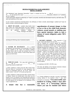 Michigan Residential Lease or Rental Agreement for Month to Month