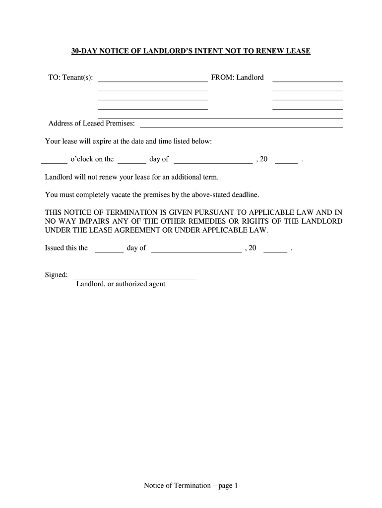30 Day Notice Fill Online Printable Fillable Blank PdfFiller