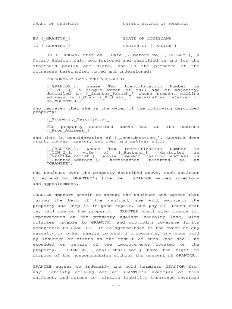 usufruct louisiana form Preview on Page 1