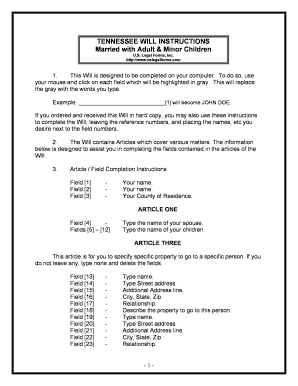 Tennessee Legal Last Will and Testament Form for Married Person with Adult and Minor Children
