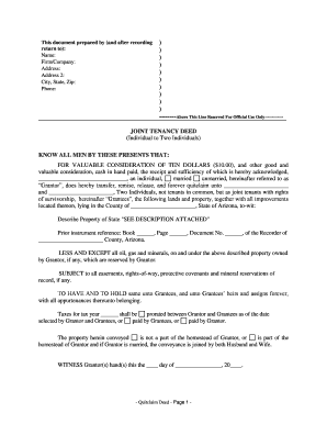 Arizona Joint Tenancy Deed from Individual to Two Individuals