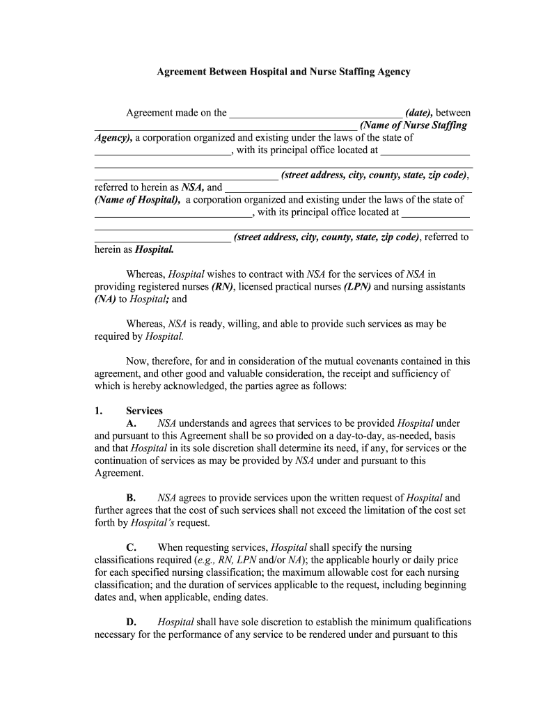 Nursing Agency Contract Template Fill Online Printable Fillable 