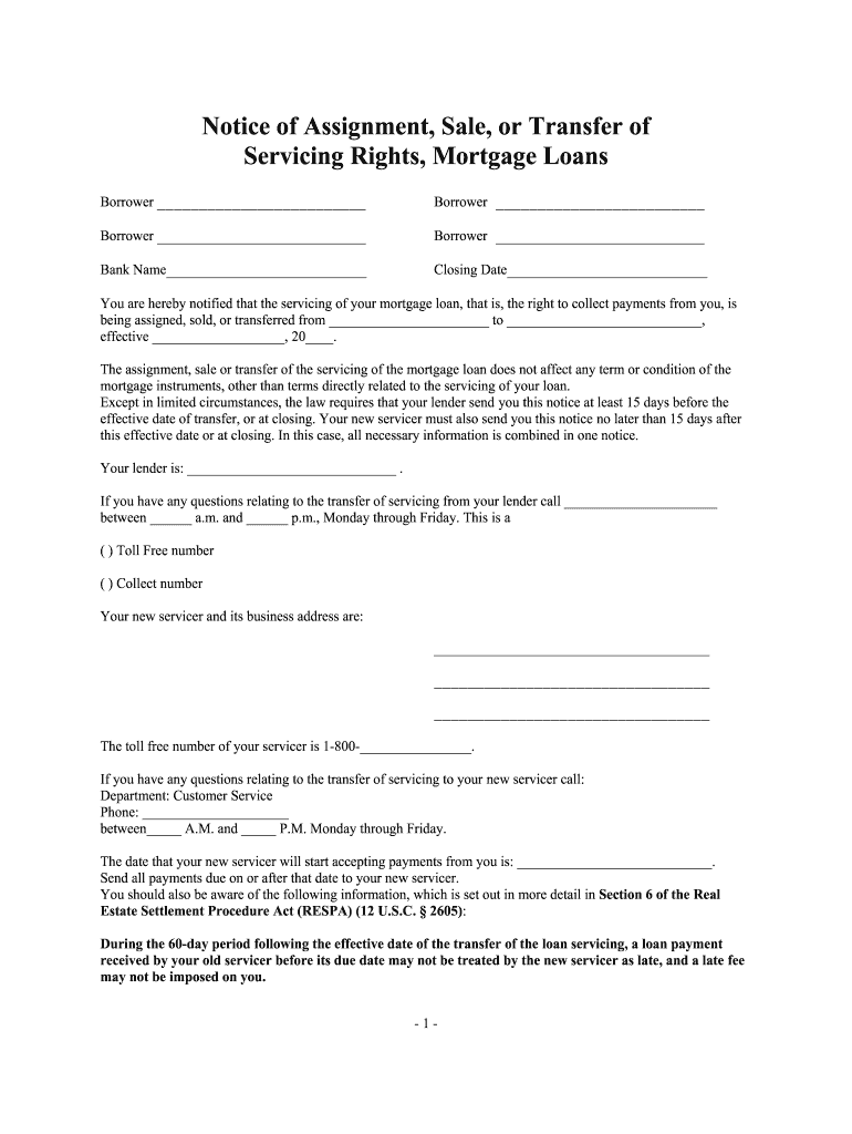 notice of assignment sale or transfer Preview on Page 1.