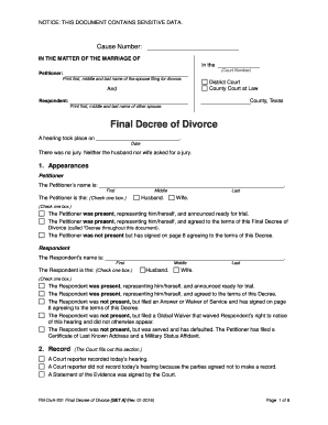 Texas Final Decree of Divorce for People with Adult children or No children