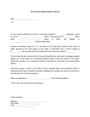 Montana Notice of Dishonored Check - Civil - Keywords: bad check, bounced check
