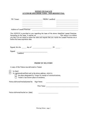 Notice to Vacate Non-Residential Lease