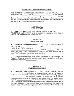 Missouri Revocable Living Trust Agreement