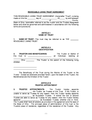 Ohio Revocable Living Trust Agreement