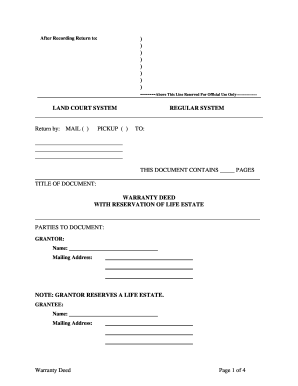 Hawaii Warranty Deed with Life Estate Reservation
