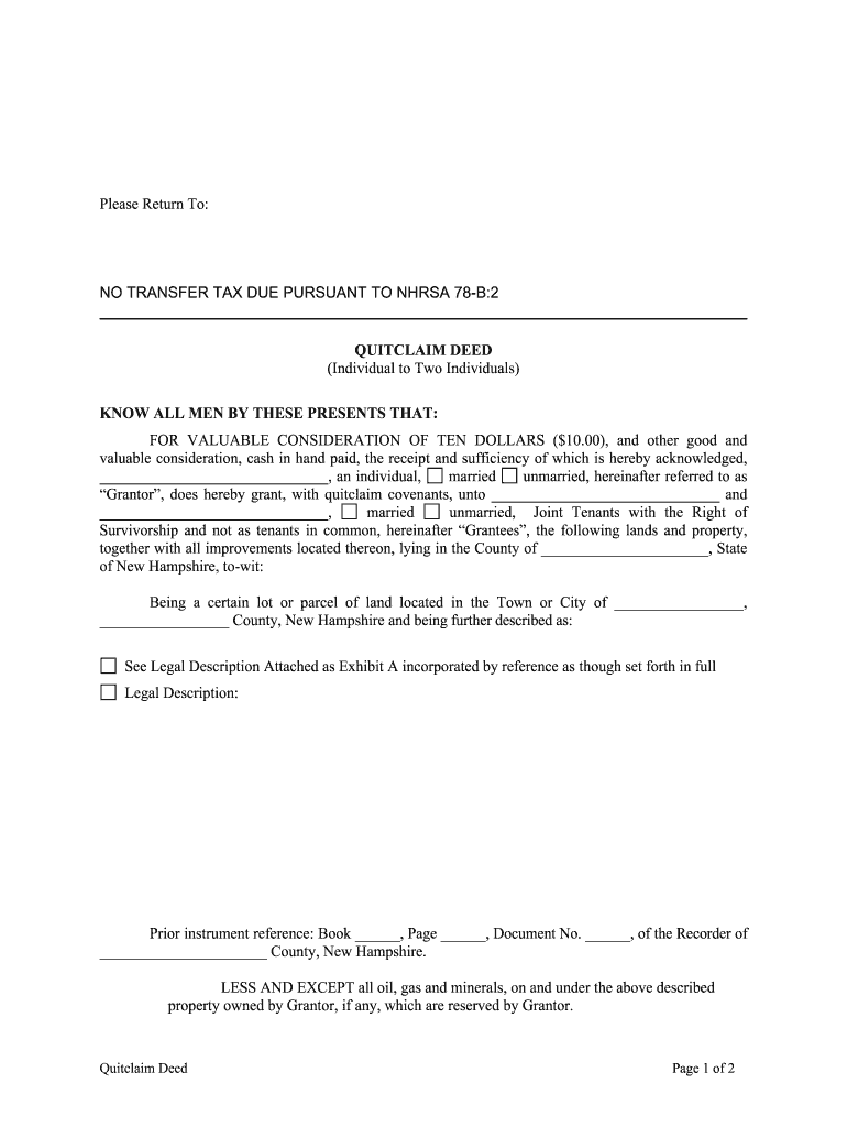 New Hampshire Deed Fill Online, Printable, Fillable, Blank pdfFiller