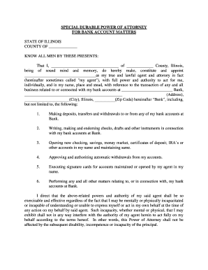 Special Durable Power of Attorney for Bank Account Matters