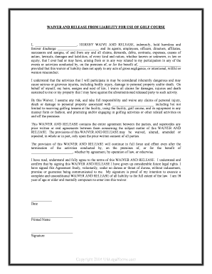 Golf Course Liability Waiver