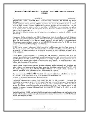 Golf Course Liability Waiver for Minor
