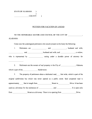 Alabama Petition for Vacation of a Road