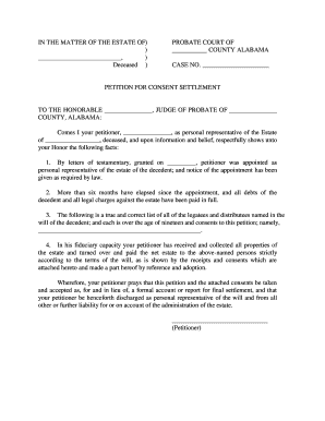 Alabama Probate Consent Settlement Petition
