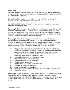 District of Columbia Instructions for Completing Petition for Small Estate Affidavit