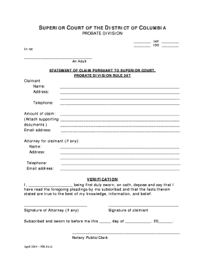 District of Columbia Statement of Claim Pursuant to SCR - PDIP 307