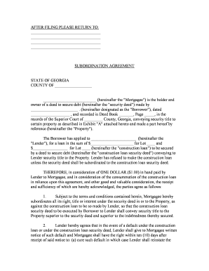 Georgia Subordination Agreement of Mortgage