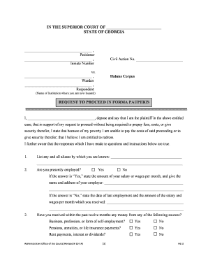 Georgia Request to Proceed in Forma Pauperis - Habeas Corpus