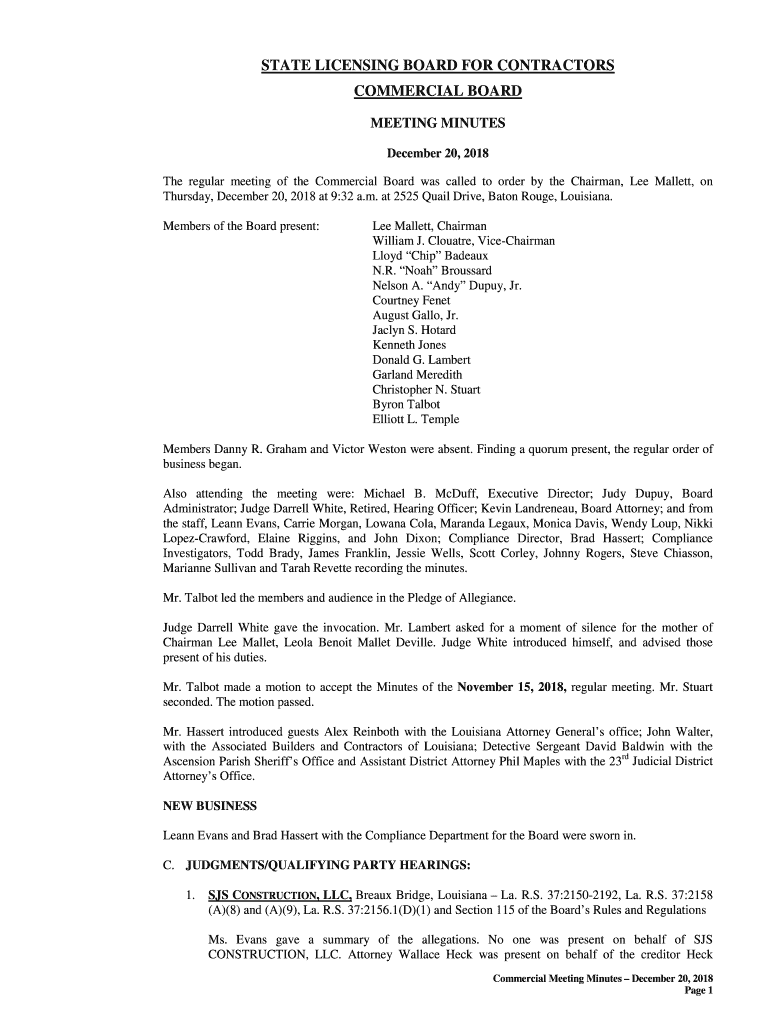 Fillable Online Commercial Board Louisiana State Licensing Board for