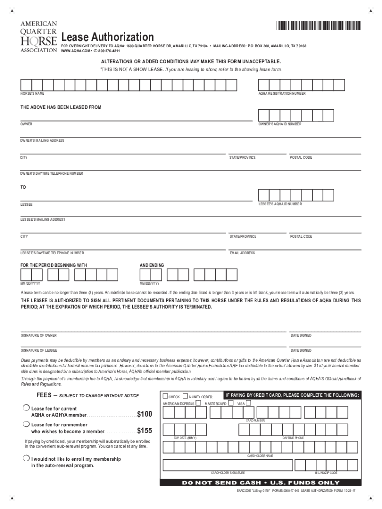 aqha lease form Preview on Page 1