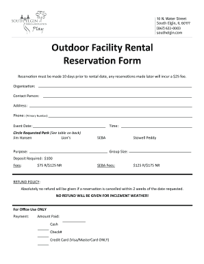 Outdoor Facility Rental Reservation Form - Village of South Elgin