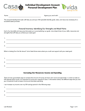 Individual Development Account Personal Development Plan