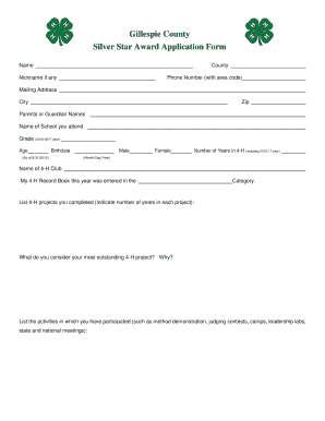 Silver Star Award Application Form
