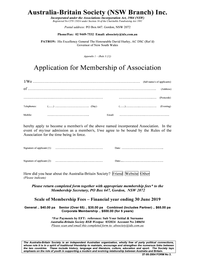 Fillable Online ABS - Application for Mbrshp 2019 template Fax Email ...