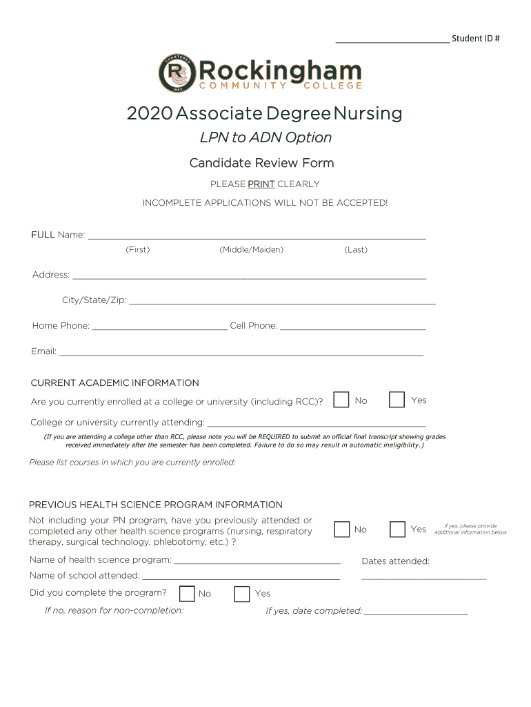 2020 Fall Associate Degree Nursing (LPN to ADN Option) Admissions Preview on Page 1