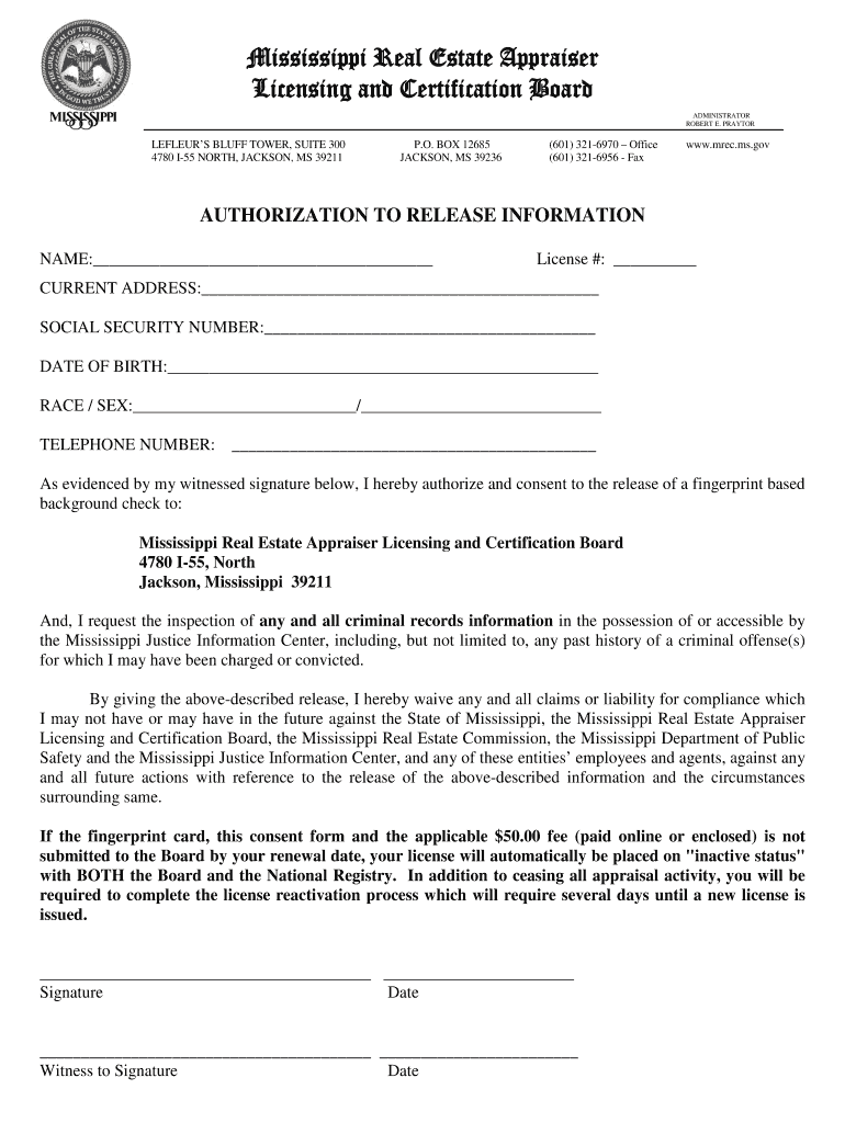 Fillable Online STATE OF MISSISSIPPI Mississippi Appraisal Board