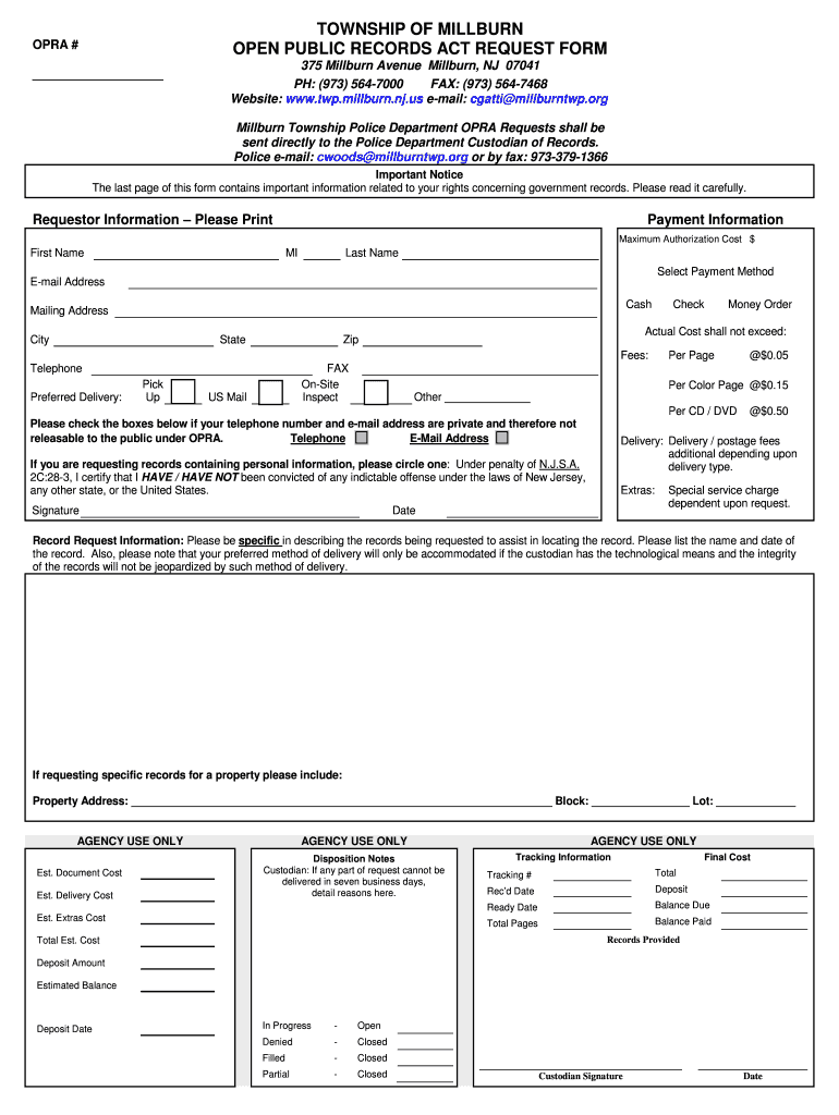 Fillable Online twp millburn nj township of millburn open public