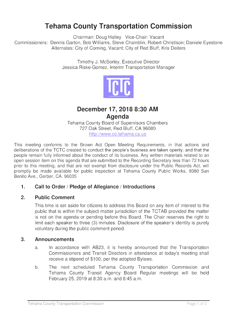 Fillable Online Tehama County Transportation Commission Fax Email Print