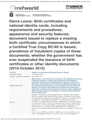 Sierra Leone: Birth certificates and national identity cards, including ...
