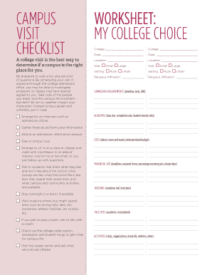 checklist for college visit