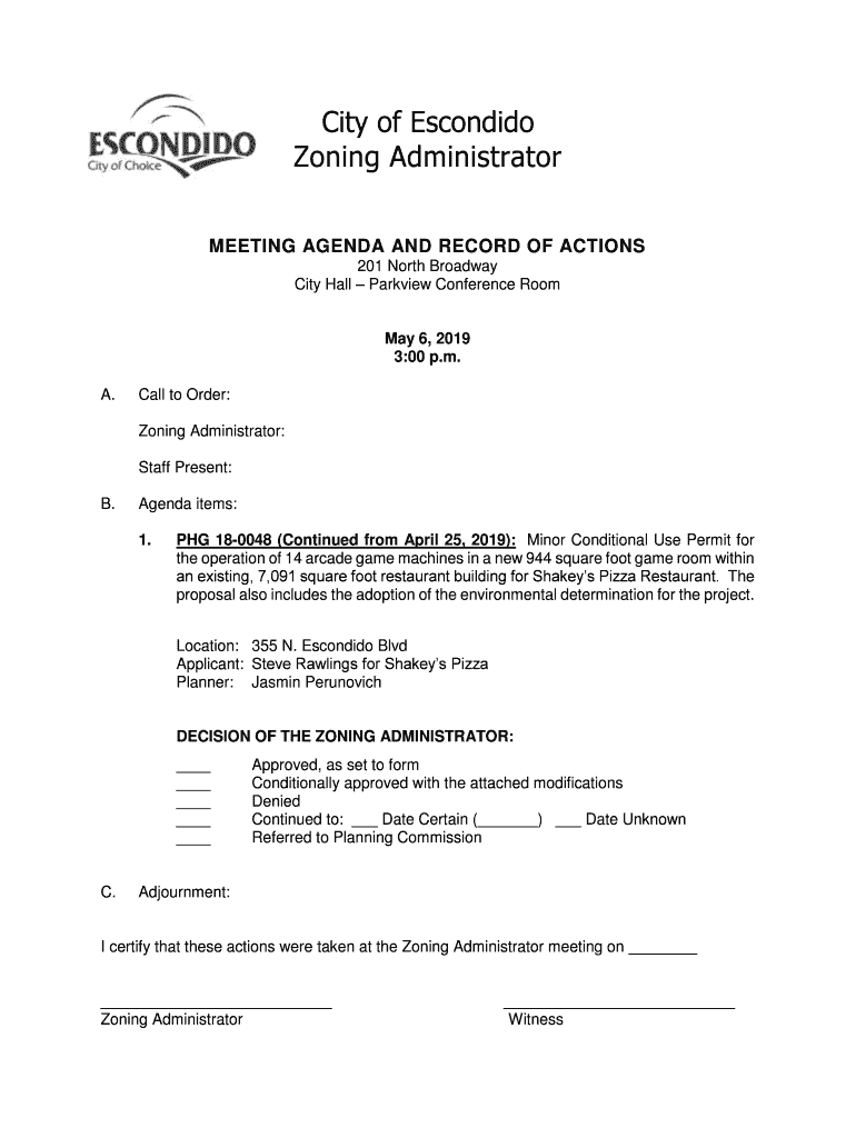 Fillable Online City of Escondido Zoning Administrator Fax Email Print