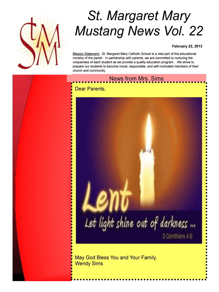 Fillable Online St. Margaret Mary School Saint Margaret Mary Catholic