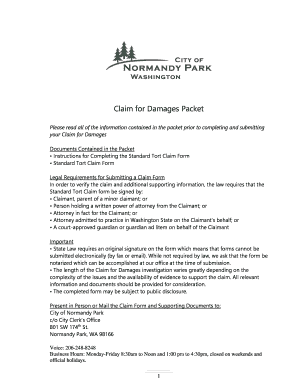 Claim for Damages Form Packet - Kitsap Public Health District